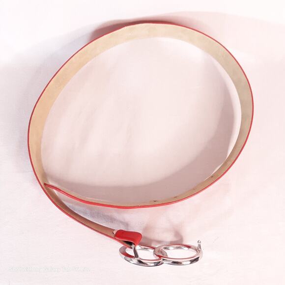 Express Red Synthetic Leather Belt XS Waist Double Circle Silver Tone Buckle - Picture 5 of 13